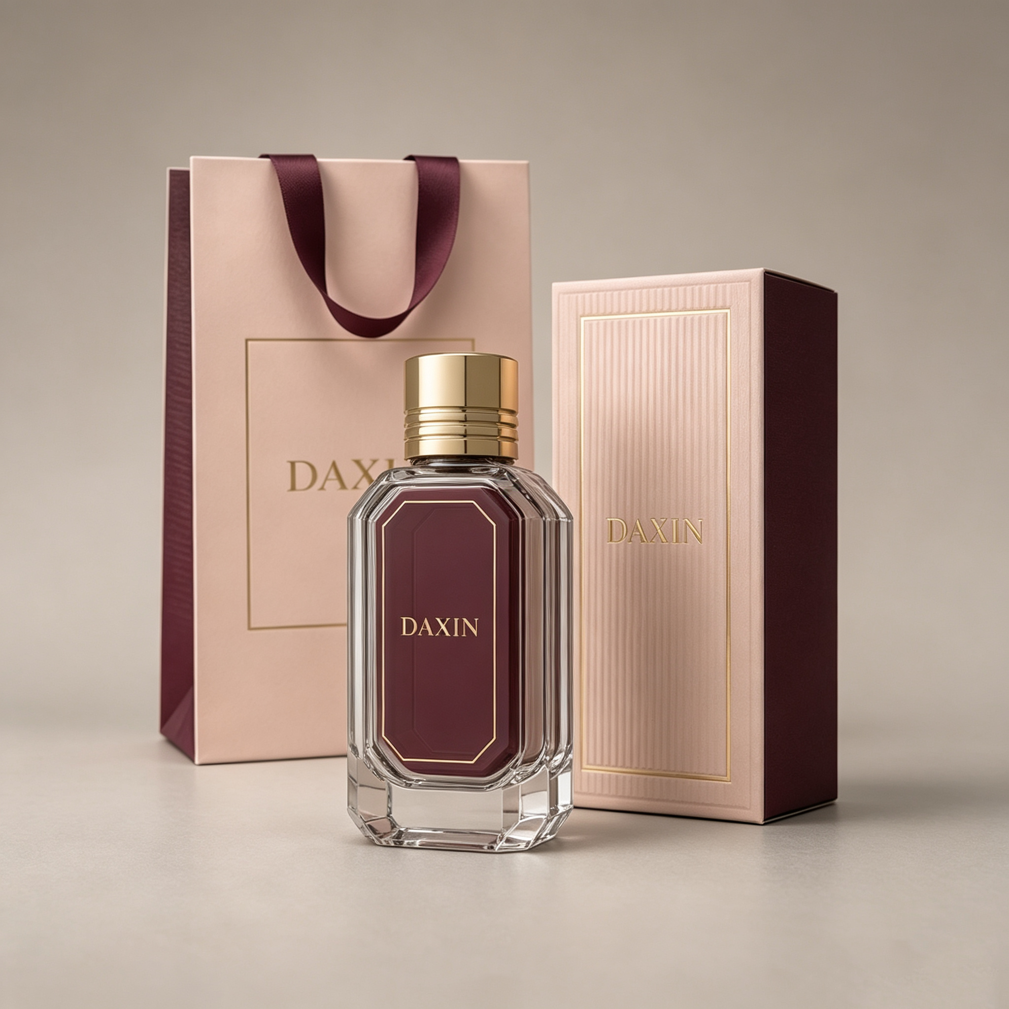 Flacone di profumo ricaricabile da 30 ml, 50 ml e 100 ml, forma rettangolare, con scatola e sacchetto.