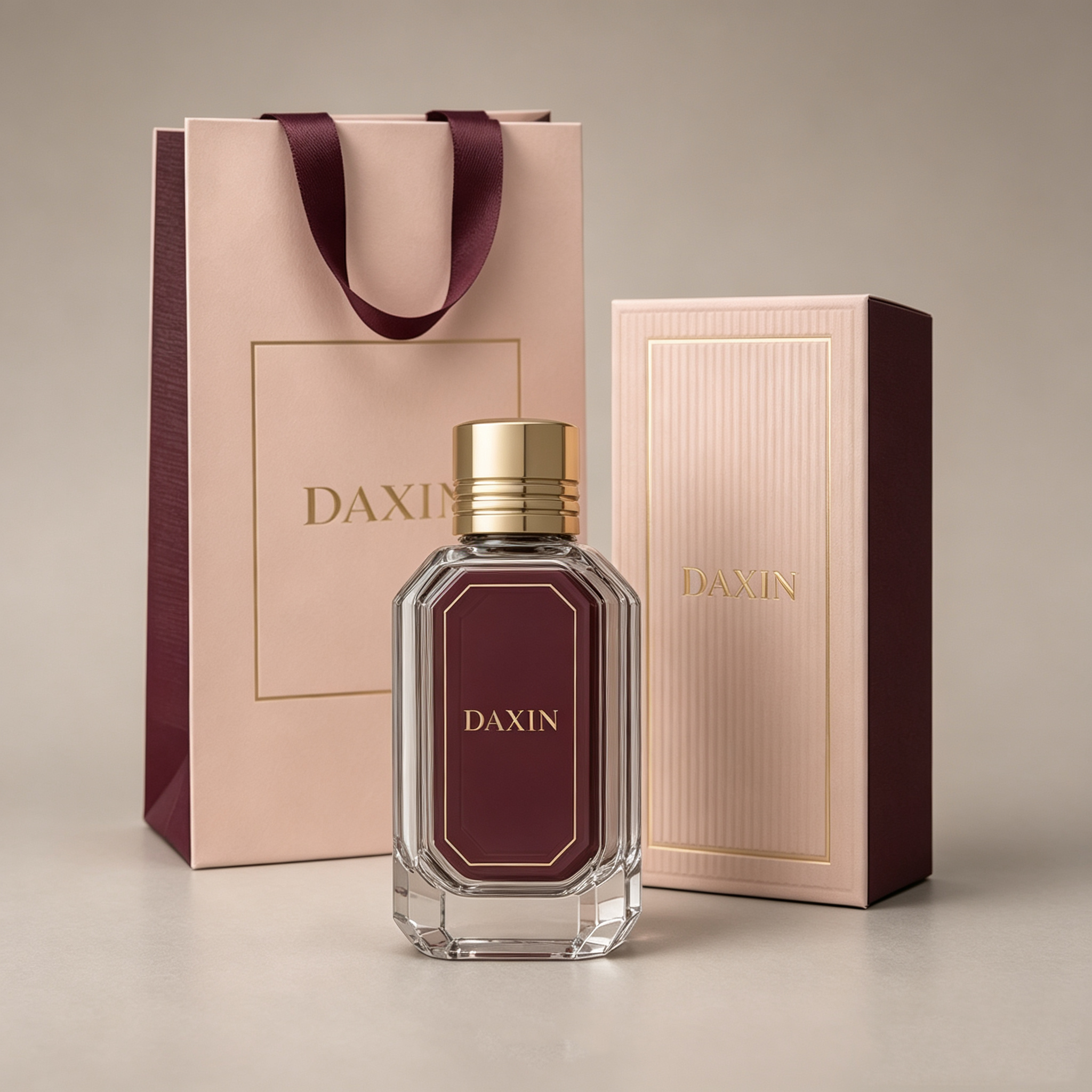 Flacone di profumo ricaricabile da 30 ml, 50 ml e 100 ml, forma rettangolare, con scatola e sacchetto.