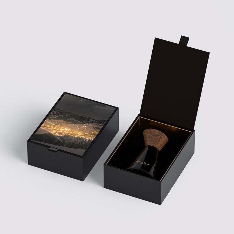 Niche Empty Glass Perfume Bottles 30ml/50ml/100ml Black Cologne Bottle with Box and Wooden Cap