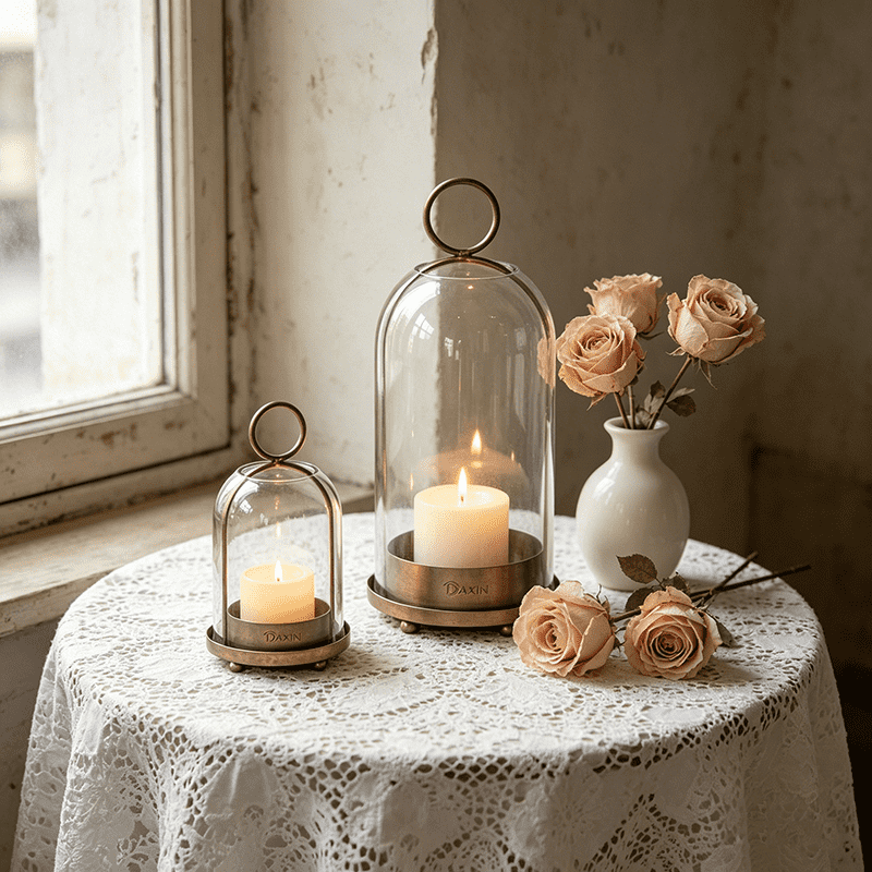Portavelas de cristal nórdico navideño hecho a mano y ecológico, fabricado a medida en fábrica, para decoración del hogar.