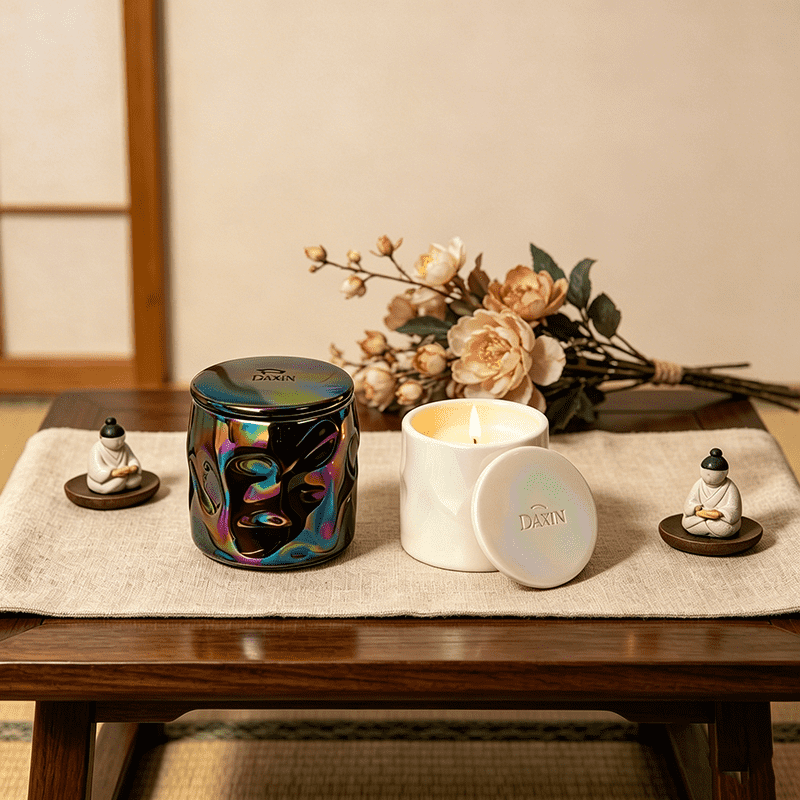 Tarro de cerámica de lujo, creativo, de estilo nórdico moderno, recipiente de porcelana personalizado vacío para velas con tapa.