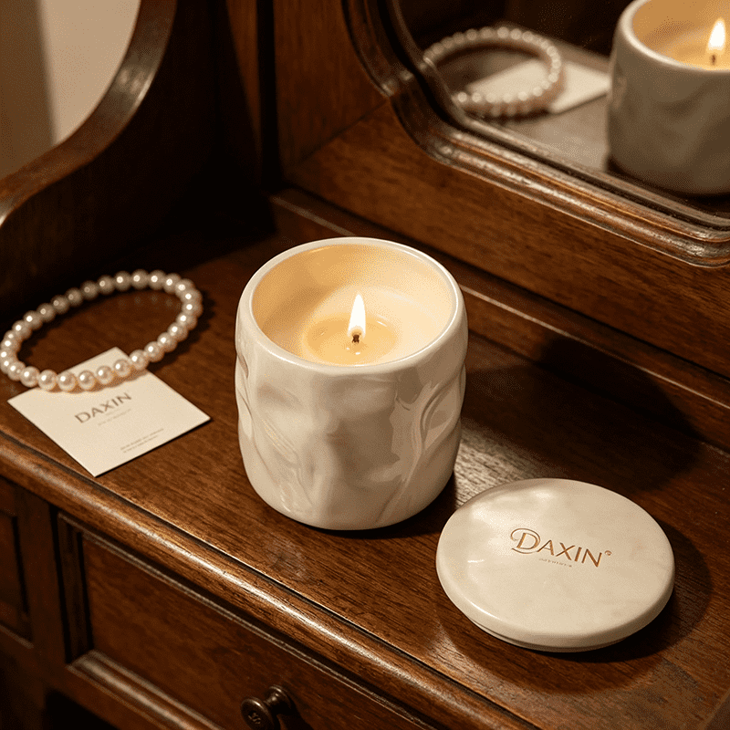 Tarro de cerámica de lujo, creativo, de estilo nórdico moderno, recipiente de porcelana personalizado vacío para velas con tapa.