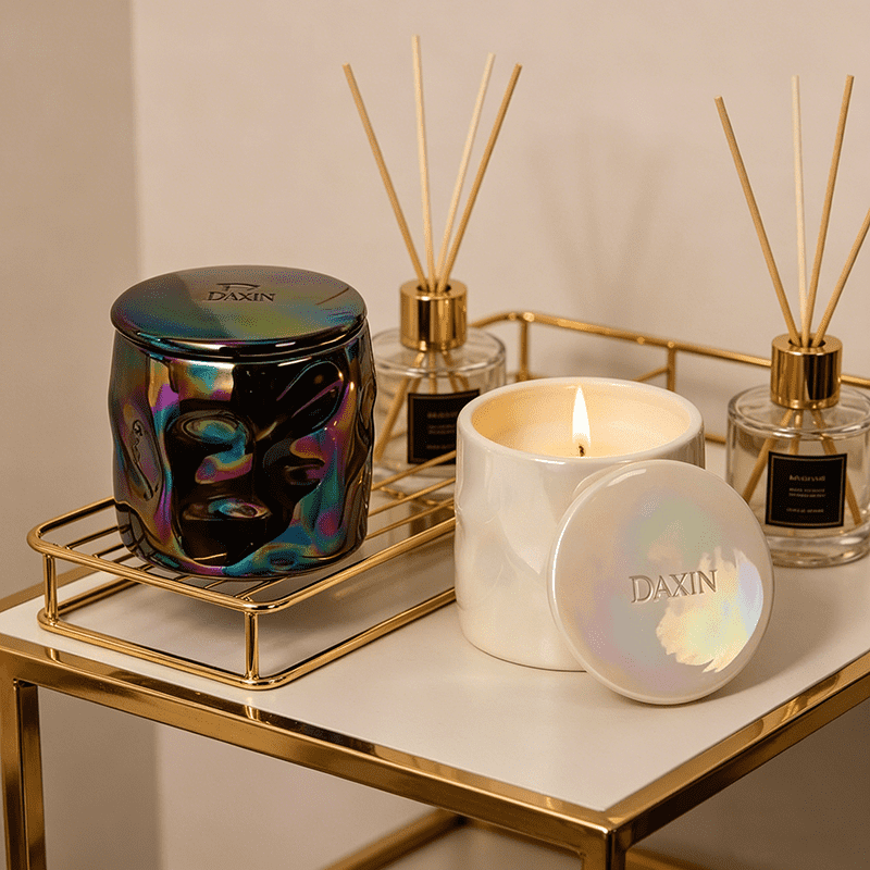 Tarro de cerámica de lujo, creativo, de estilo nórdico moderno, recipiente de porcelana personalizado vacío para velas con tapa.