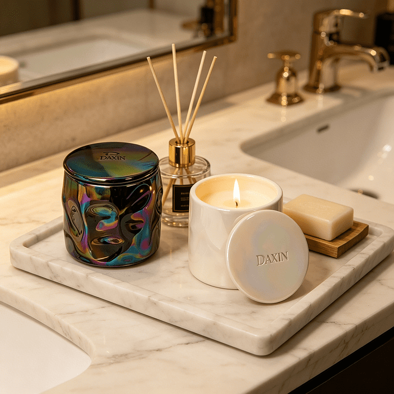 Tarro de cerámica de lujo, creativo, de estilo nórdico moderno, recipiente de porcelana personalizado vacío para velas con tapa.