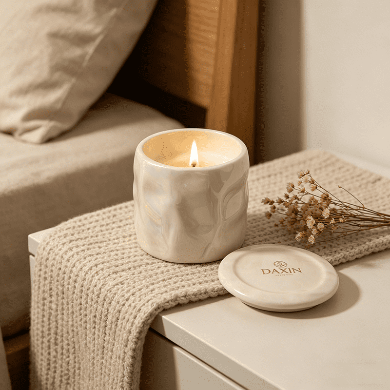 Tarro de cerámica de lujo, creativo, de estilo nórdico moderno, recipiente de porcelana personalizado vacío para velas con tapa.