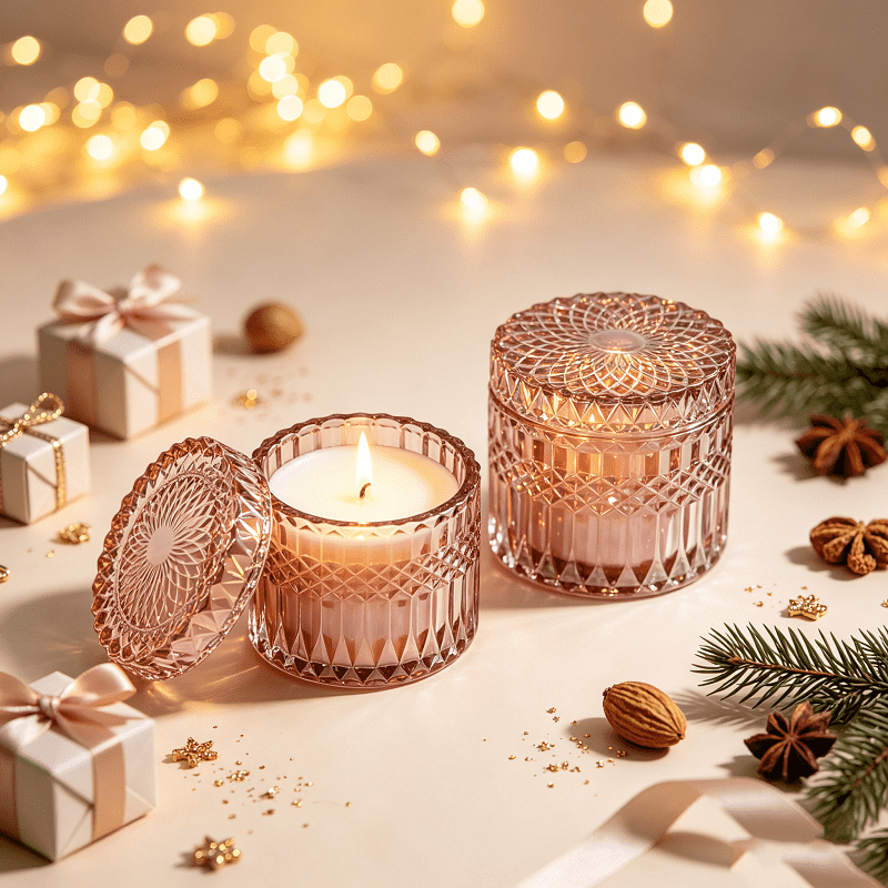 Tarro de vela de 300 ml (8 oz), lujoso y único, de vidrio, para Navidad. Recipientes vacíos para velas con tapas.
