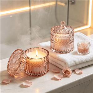 Tarro de vela de 300 ml (8 oz), lujoso y único, de vidrio, para Navidad. Recipientes vacíos para velas con tapas.