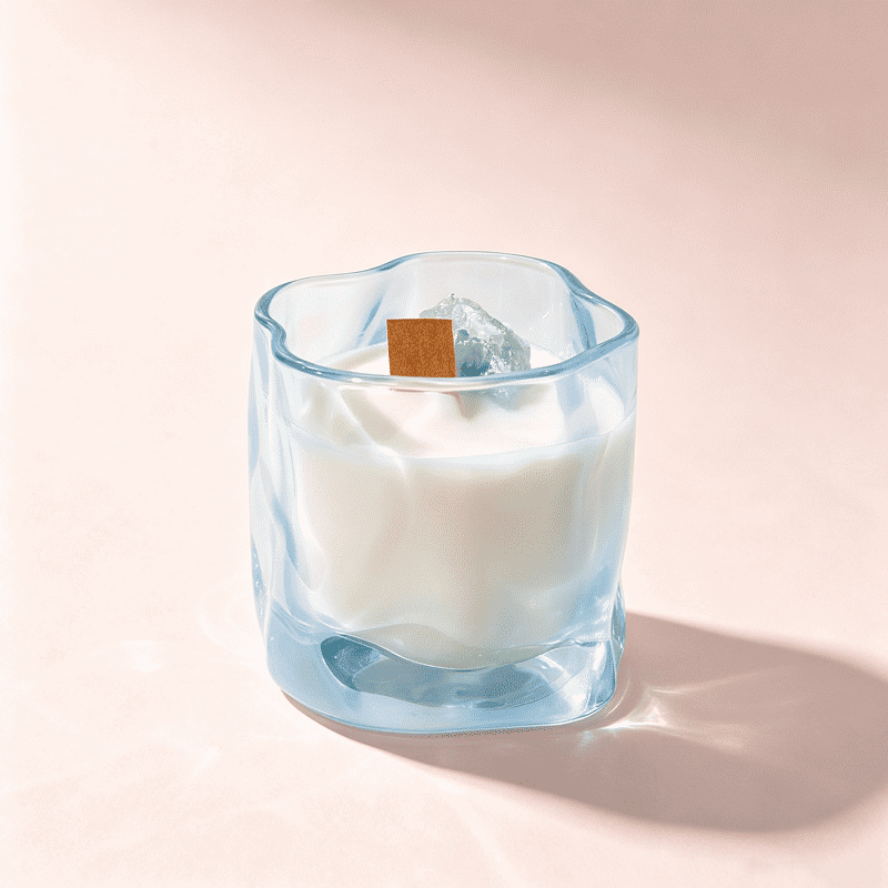 Nuevo y exclusivo tarro de cristal con diseño de ondas retorcidas en múltiples colores y borde ondulado irregular, ideal para velas de lujo.