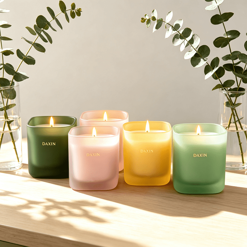 Tarro de cristal cuadrado mate con logotipo personalizado, recipiente minimalista esmerilado para velas, vaso vacío para velas aromáticas.
