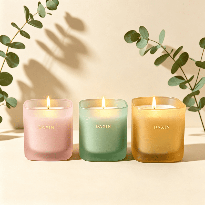 Tarro de cristal cuadrado mate con logotipo personalizado, recipiente minimalista esmerilado para velas, vaso vacío para velas aromáticas.