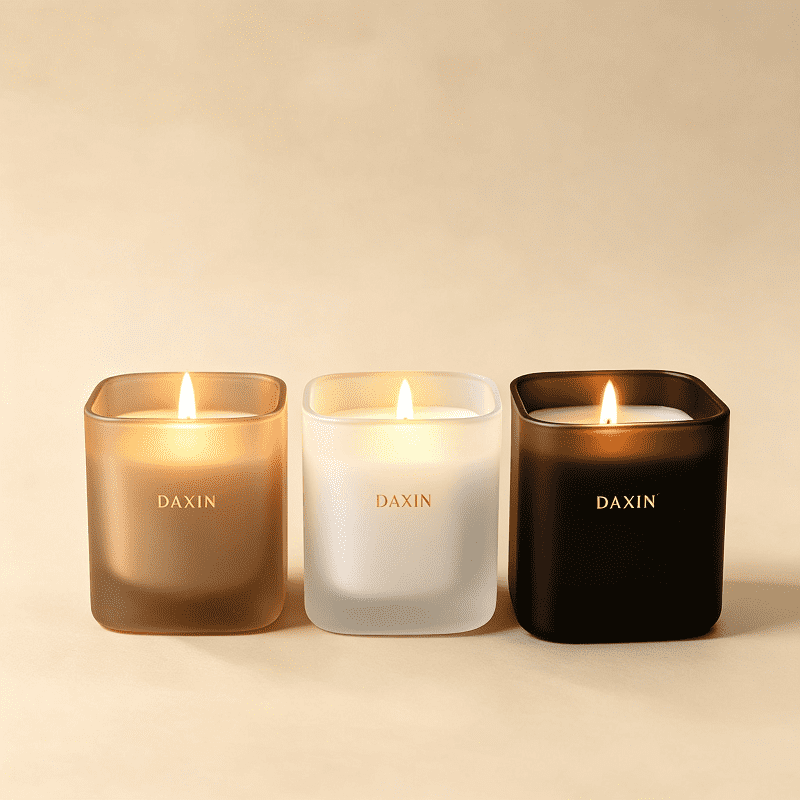 Tarro de cristal cuadrado mate con logotipo personalizado, recipiente minimalista esmerilado para velas, vaso vacío para velas aromáticas.