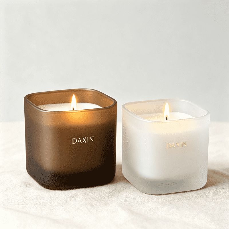 Tarro de cristal cuadrado mate con logotipo personalizado, recipiente minimalista esmerilado para velas, vaso vacío para velas aromáticas.