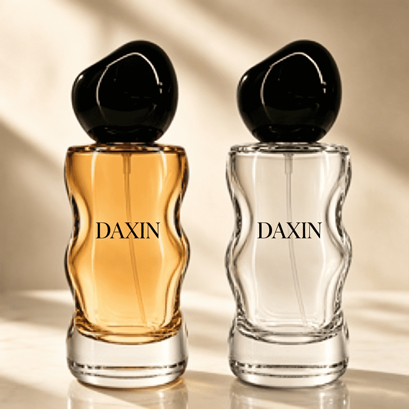 50 ml transparente, individuell gestaltbare Nachfüllflasche für Parfümöl aus Glas, leer, mit Bördelverschluss, Duftsprayflasche