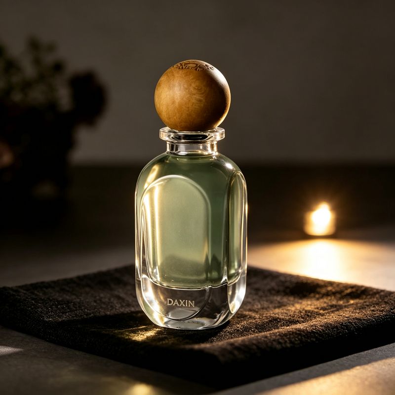 Cosmetic Refillable Container 100ml Clear Empty Glass Perfume Spray Bottle with Wood Round Cap