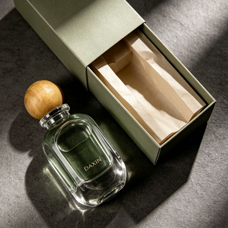 Cosmetic Refillable Container 100ml Clear Empty Glass Perfume Spray Bottle with Wood Round Cap