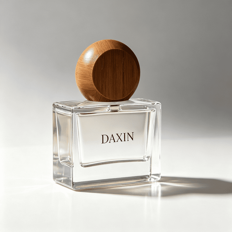 고급스러운 맞춤 로고 인쇄 유리병 (30ml, 50ml, 100ml) - 나무 뚜껑 포함