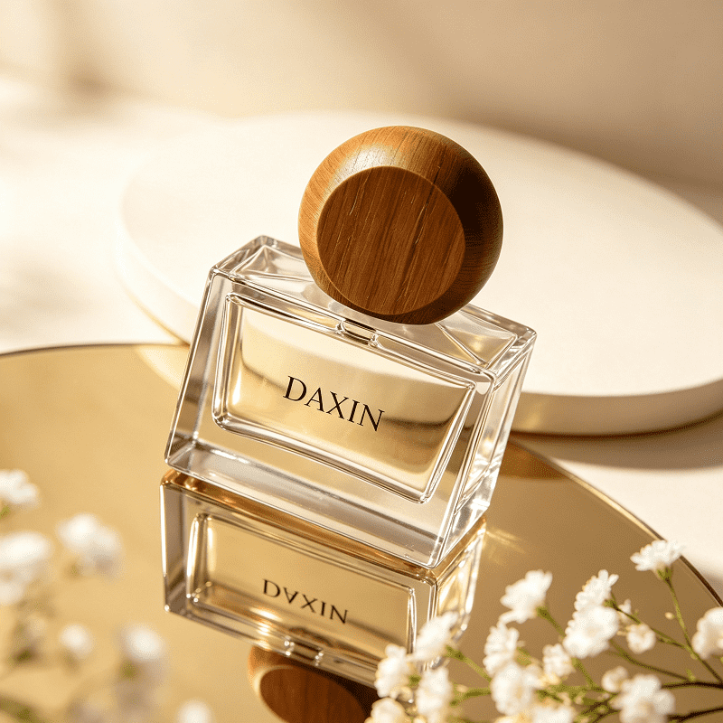 고급스러운 맞춤 로고 인쇄 유리병 (30ml, 50ml, 100ml) - 나무 뚜껑 포함