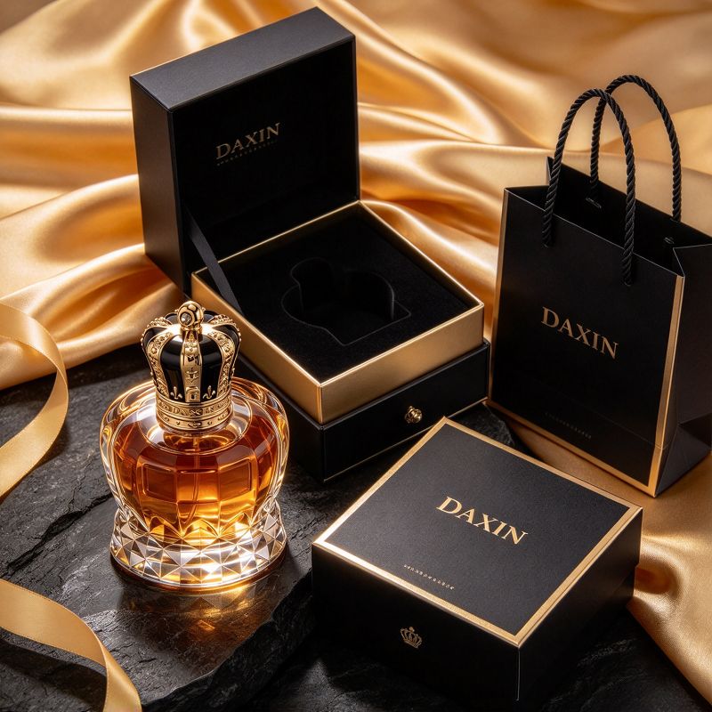 Botellas de perfume de vidrio personalizadas OEM/ODM de lujo con tapa corona de 30 ml, 50 ml y 100 ml, con caja y embalaje.