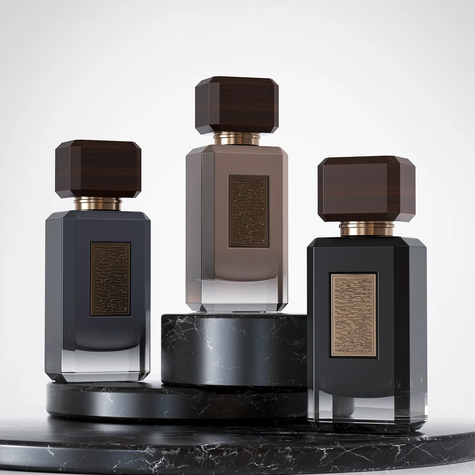 Rectangular Perfume Bottle with Wooden Cap & Metal Plate
