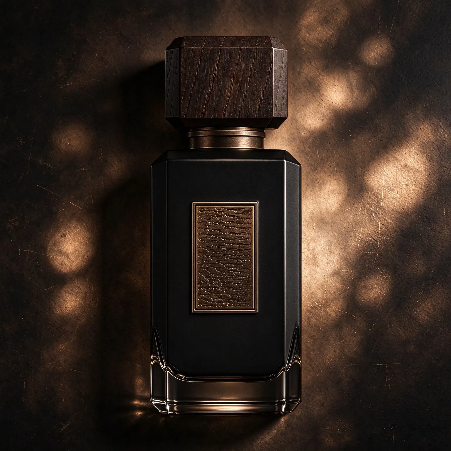 Rectangular Perfume Bottle with Wooden Cap & Metal Plate