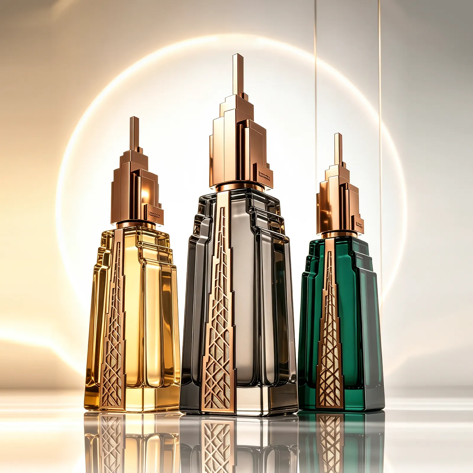 Architectural Faceted Perfume Bottle with Metal Cap