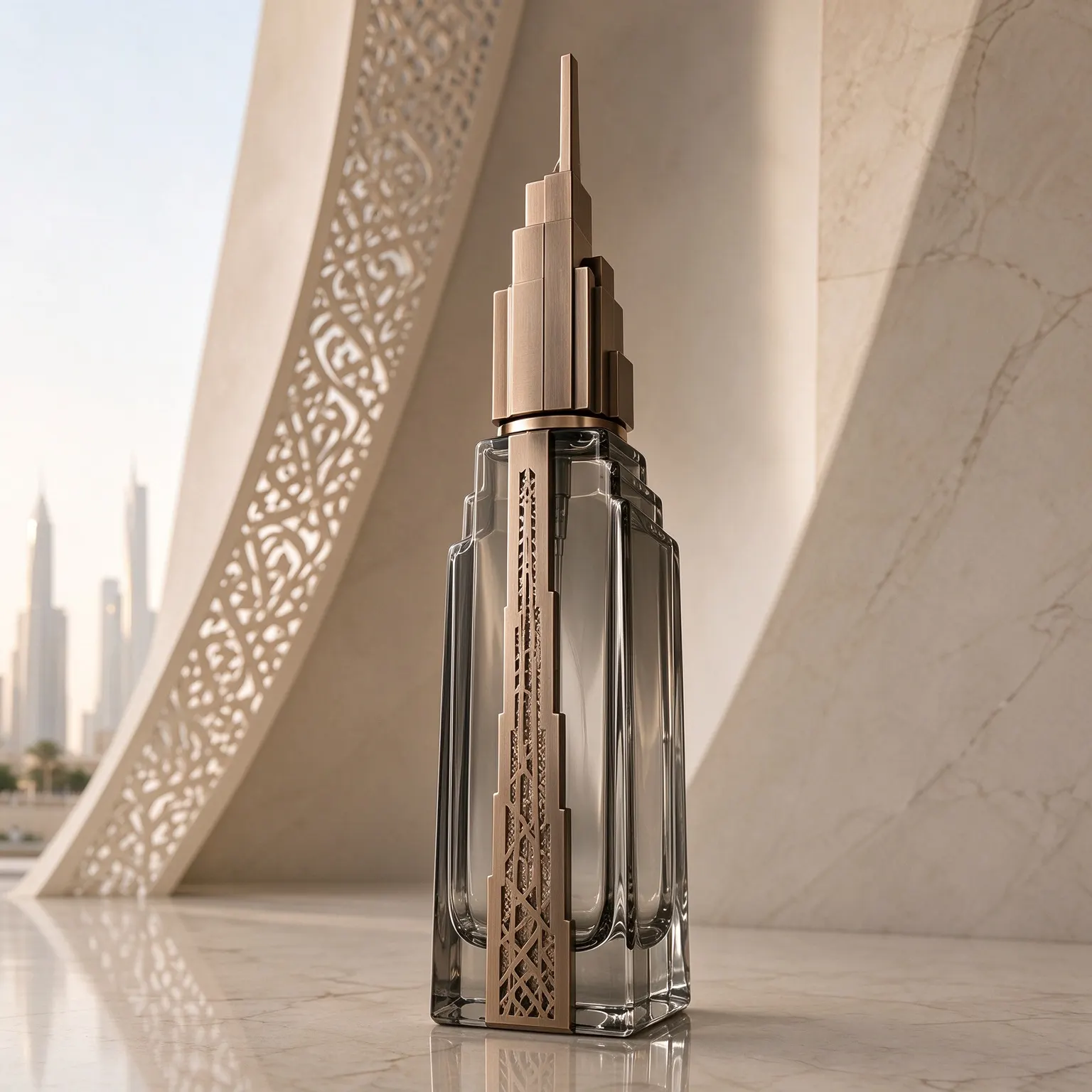Architectural Faceted Perfume Bottle with Metal Cap