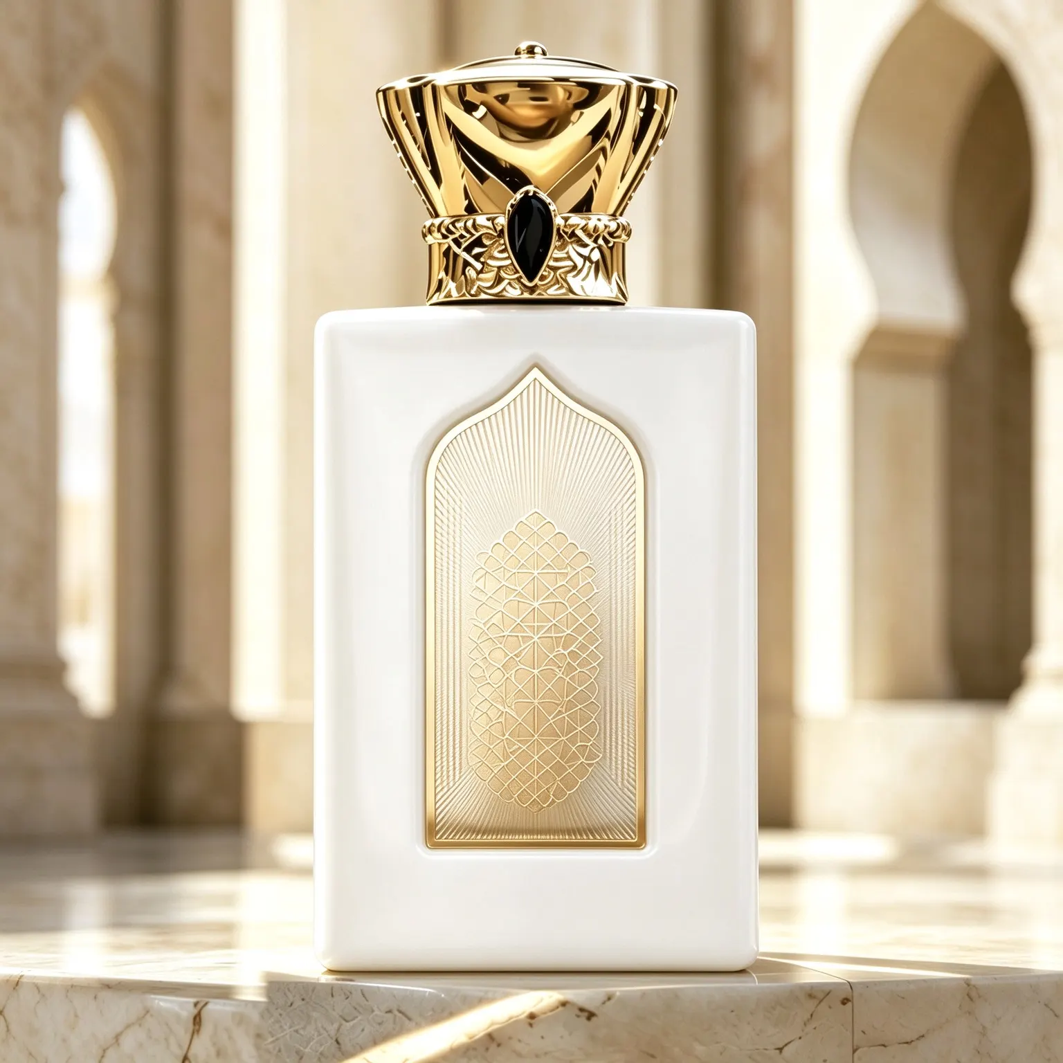 Rectangular Perfume Bottle with Gold Crown Cap & Gemstone