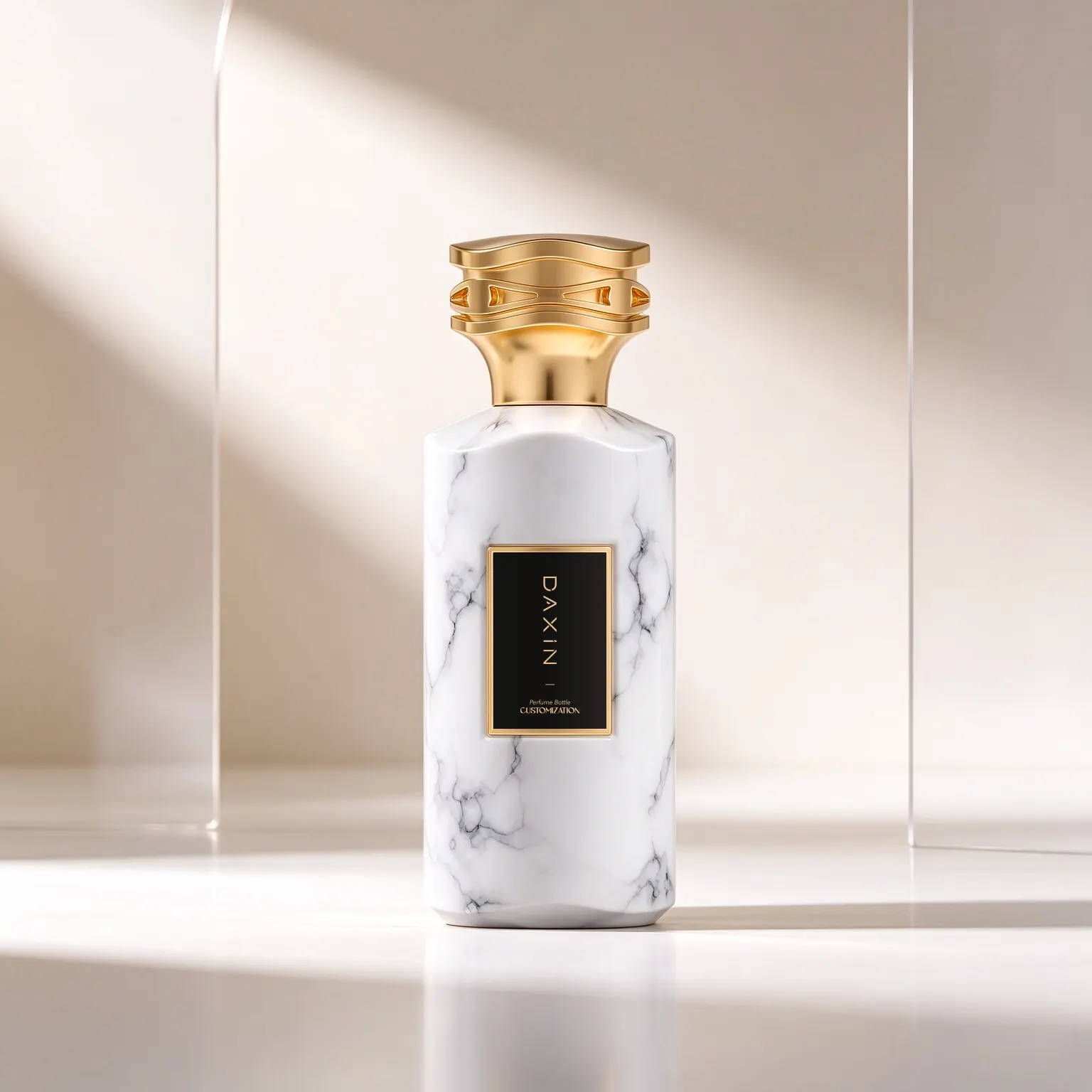 Marble Perfume Bottle with Gold Cap & Cylinder Gift Box