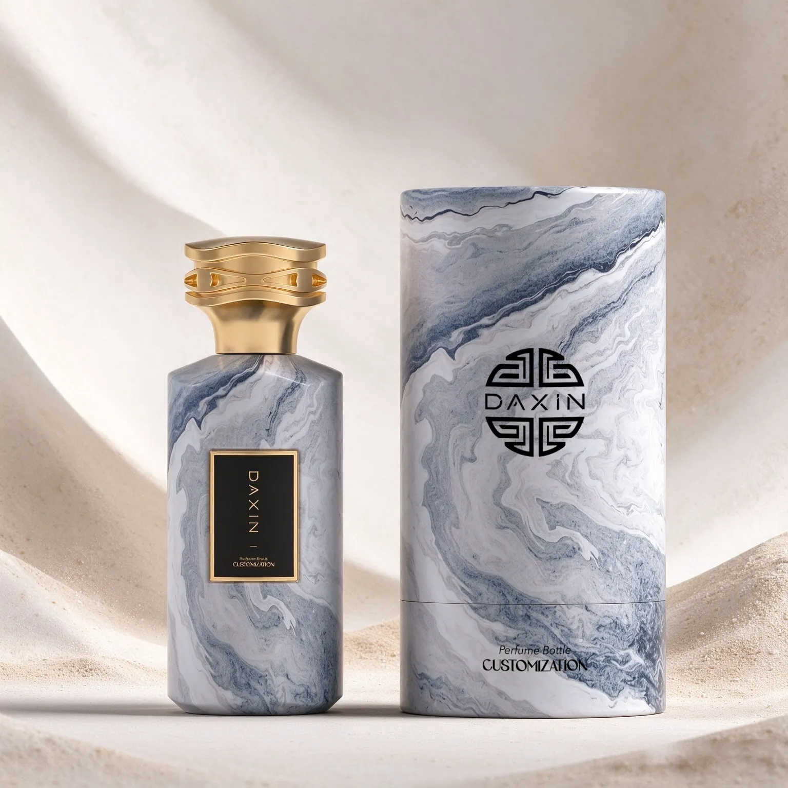 Marble Perfume Bottle with Gold Cap & Cylinder Gift Box