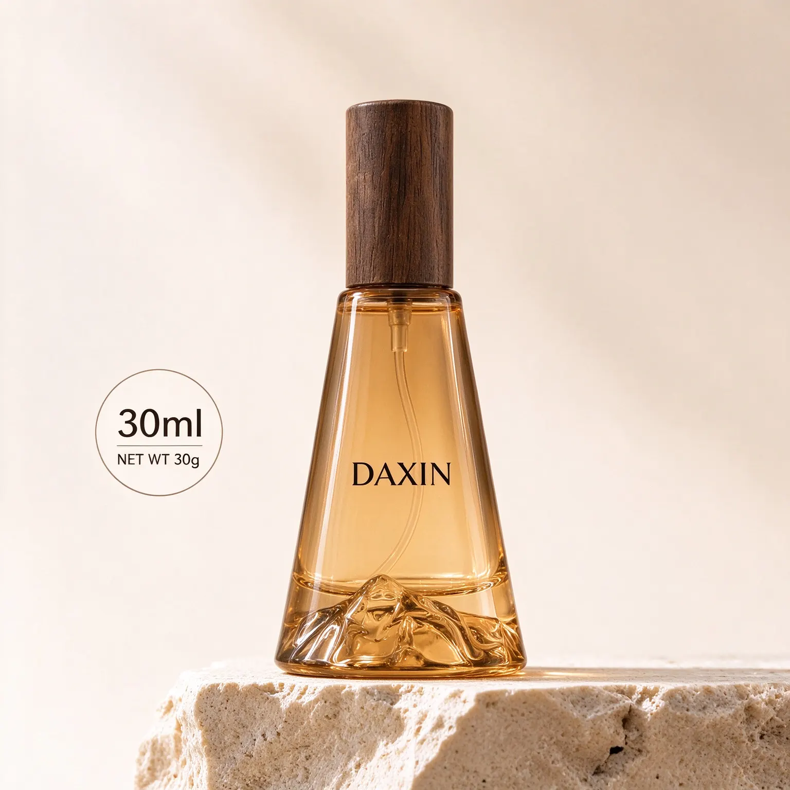 30ml Conical Perfume Bottle with Wooden Cap