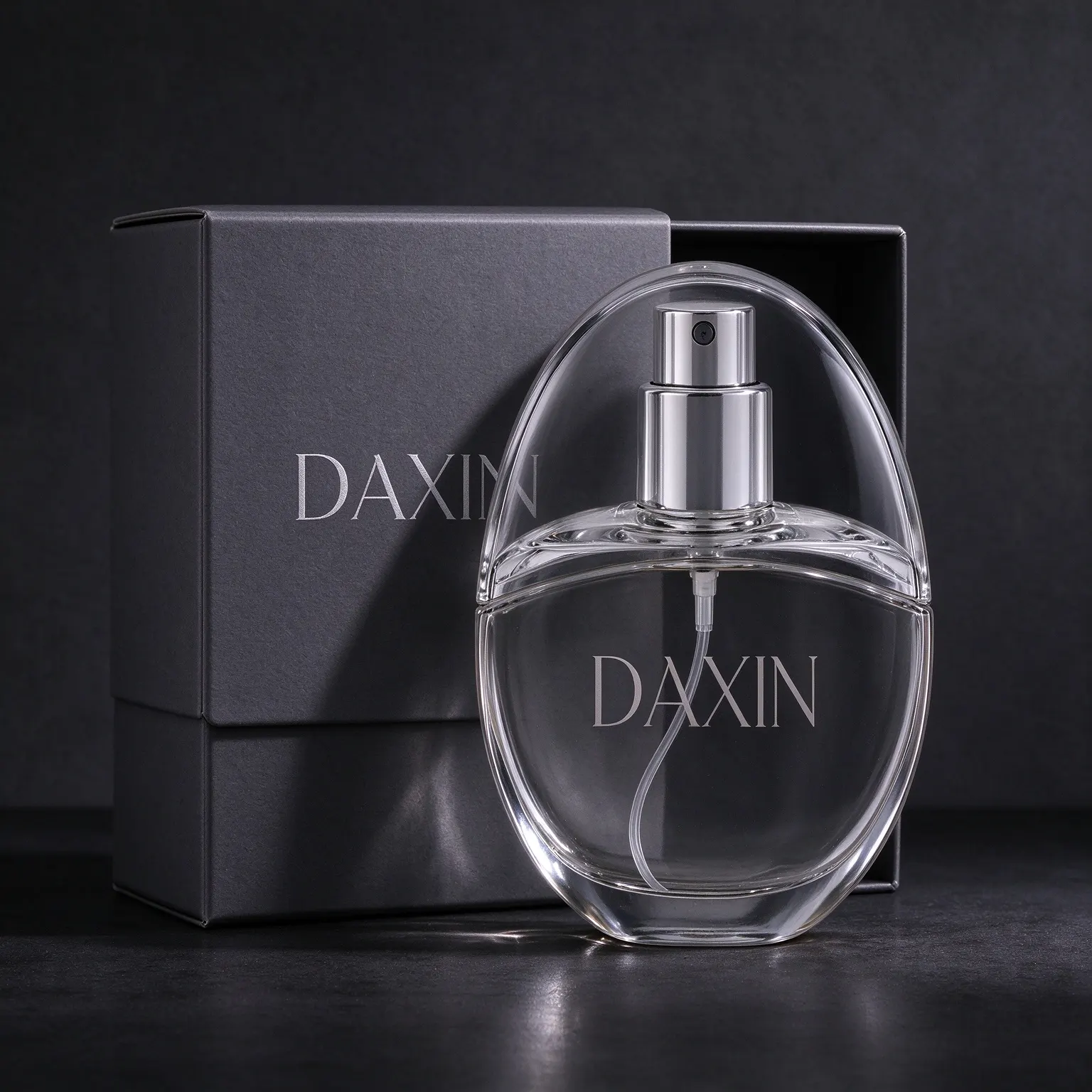 Clear Oval Perfume Bottle with Silver Spray Pump
