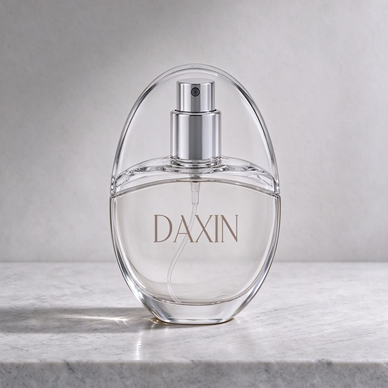 Clear Oval Perfume Bottle with Silver Spray Pump