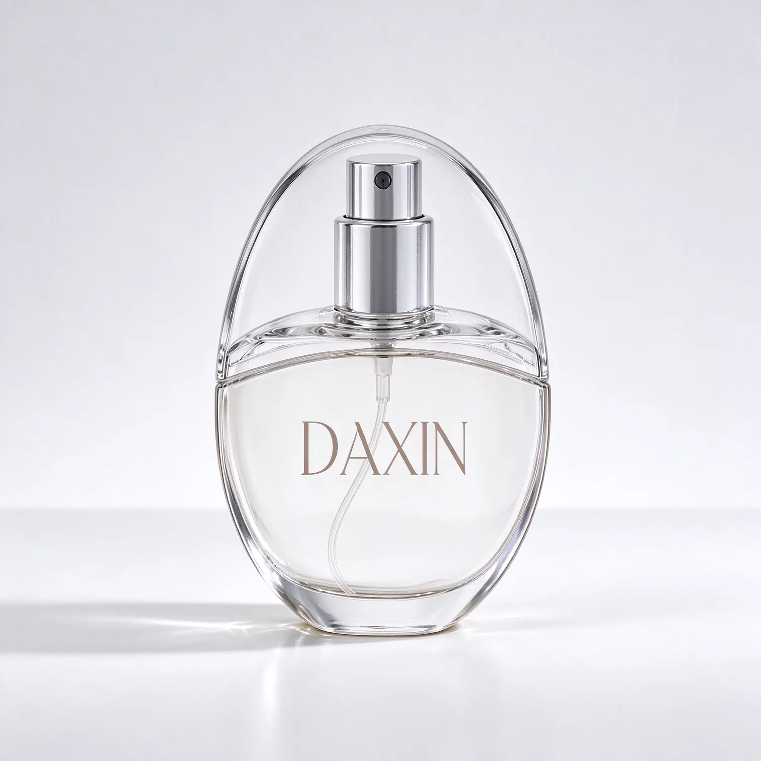 Clear Oval Perfume Bottle with Silver Spray Pump