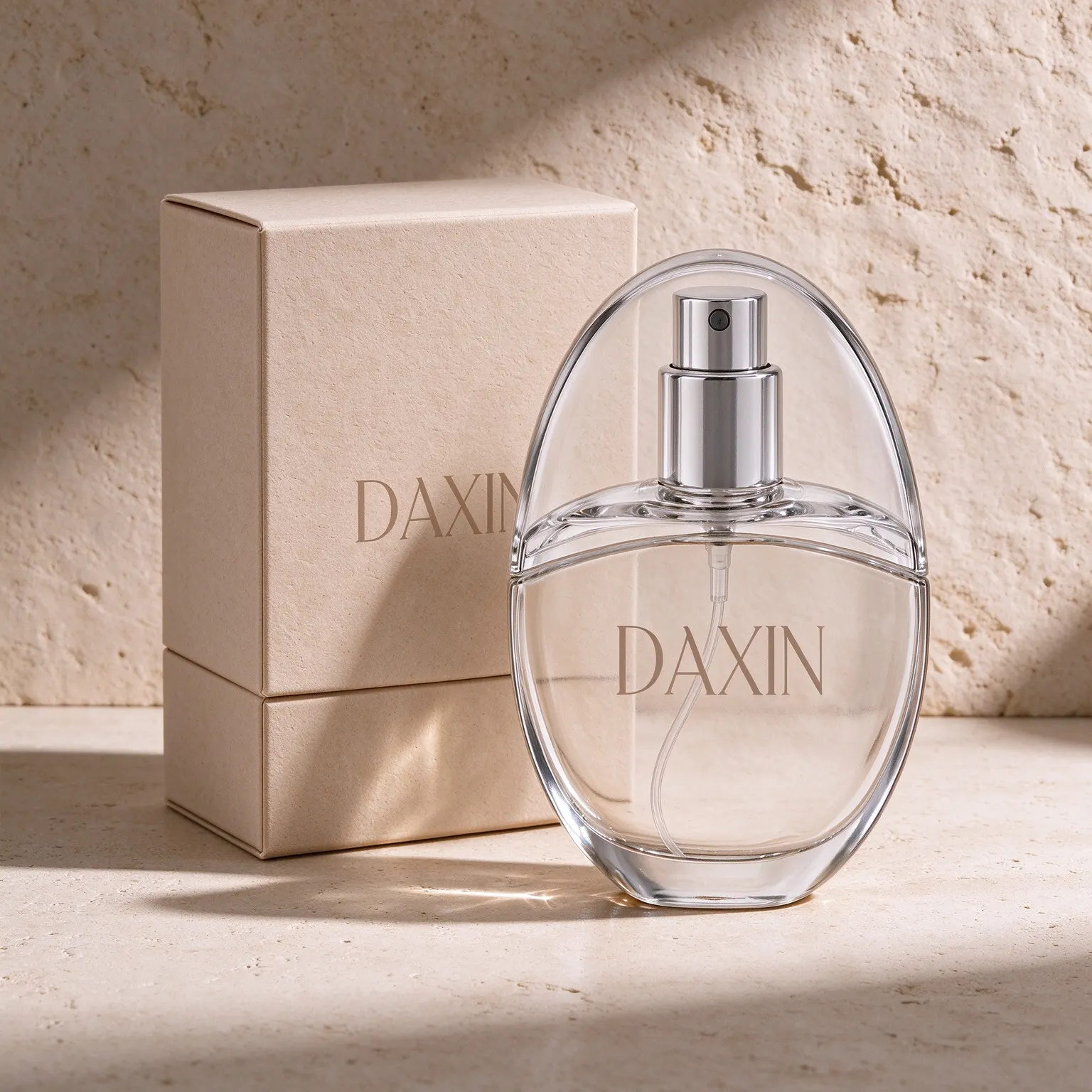 Clear Oval Perfume Bottle with Silver Spray Pump