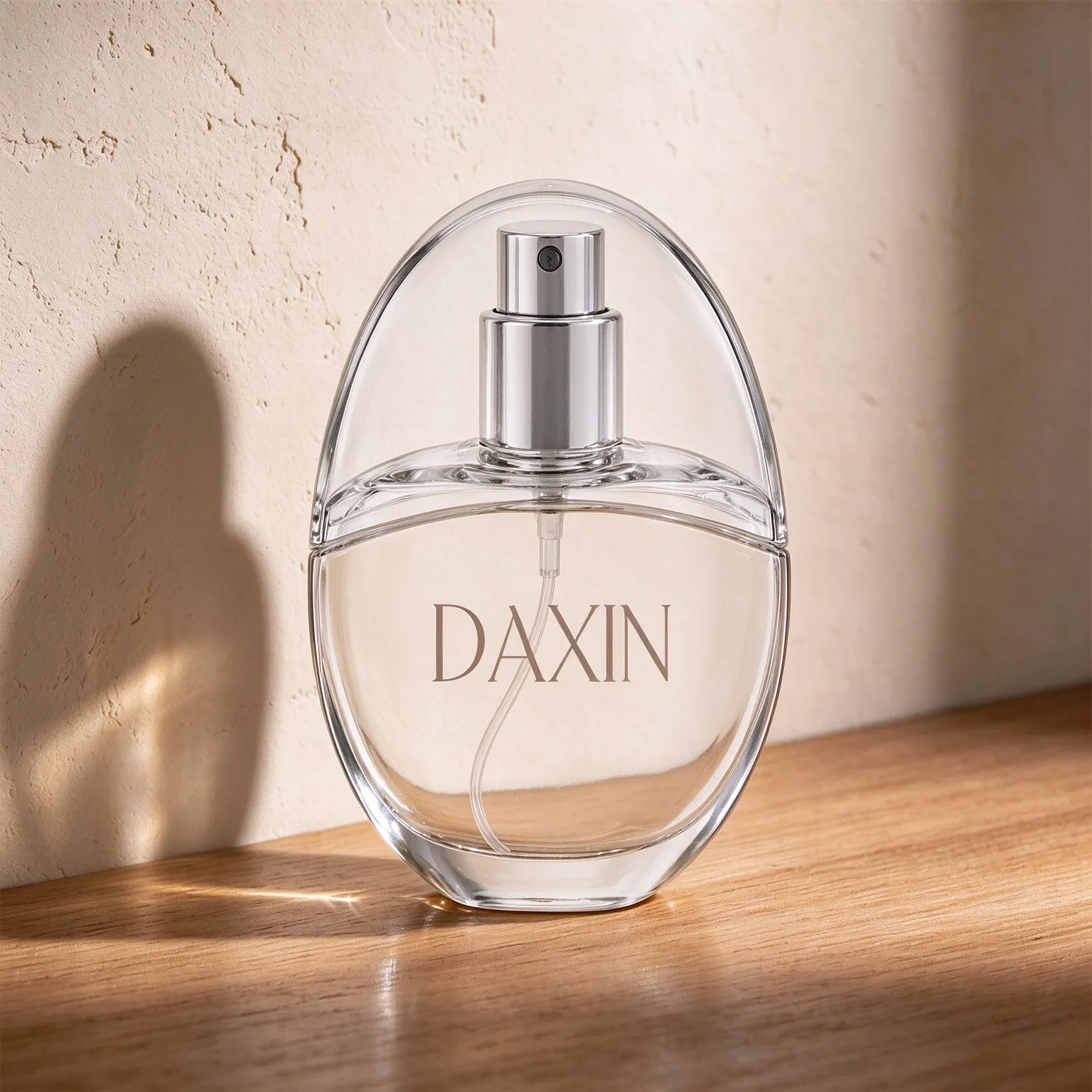 Clear Oval Perfume Bottle with Silver Spray Pump