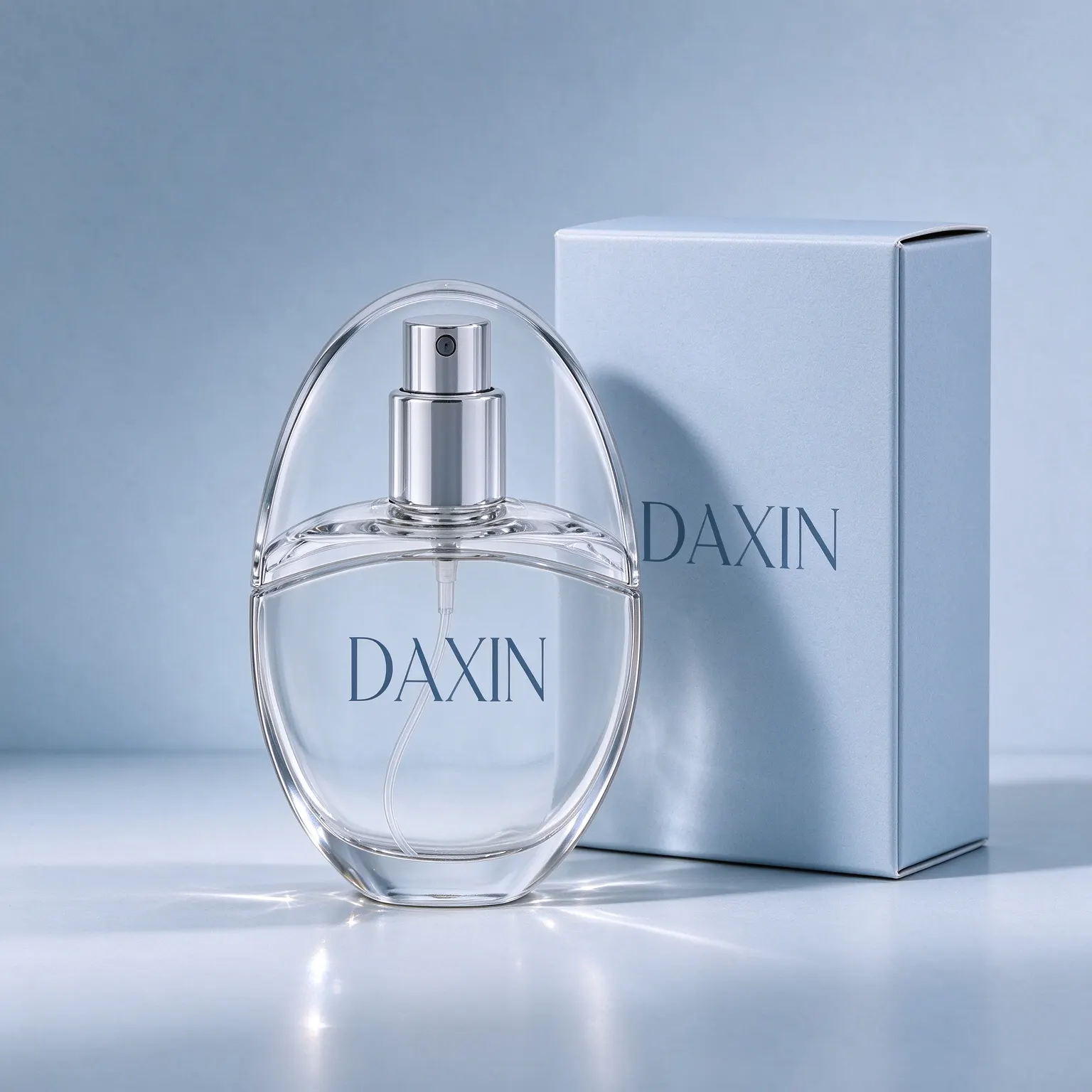 Clear Oval Perfume Bottle with Silver Spray Pump