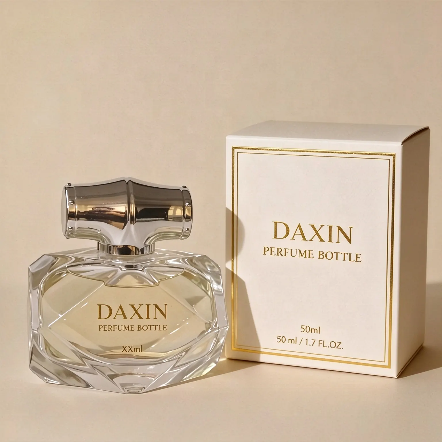 Faceted Perfume Bottle with Chrome Metal Cap & Gift Box 50ml