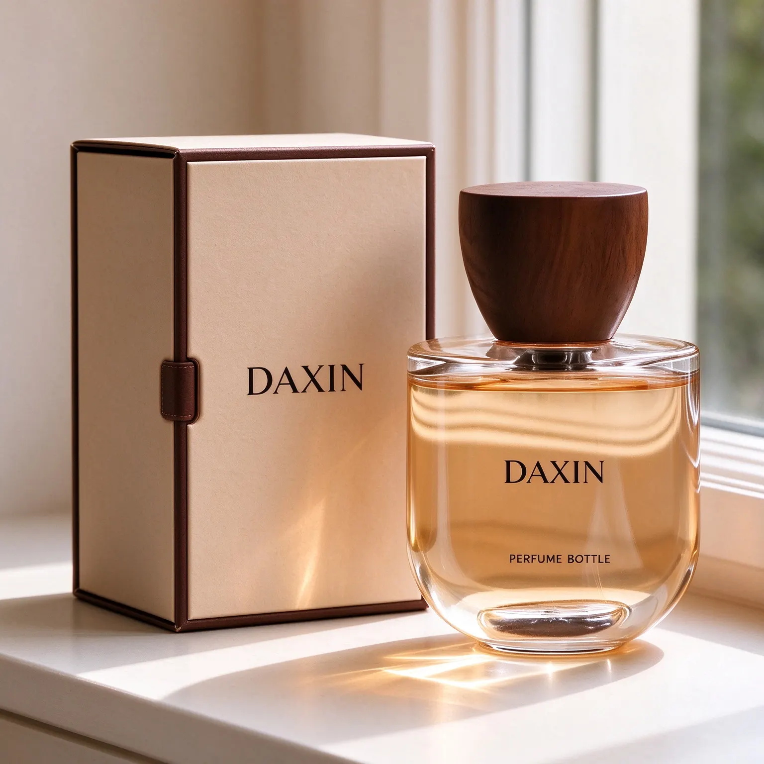 Botol Parfum Bulat dengan Tutup Kubah Kayu & Kotak Hadiah