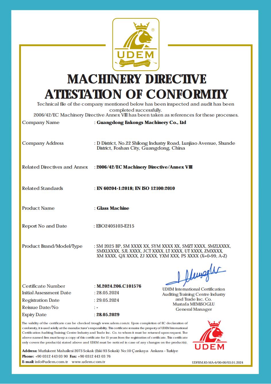 MACHINERY DIRECTVEATIESTATON OF CONFORMIY