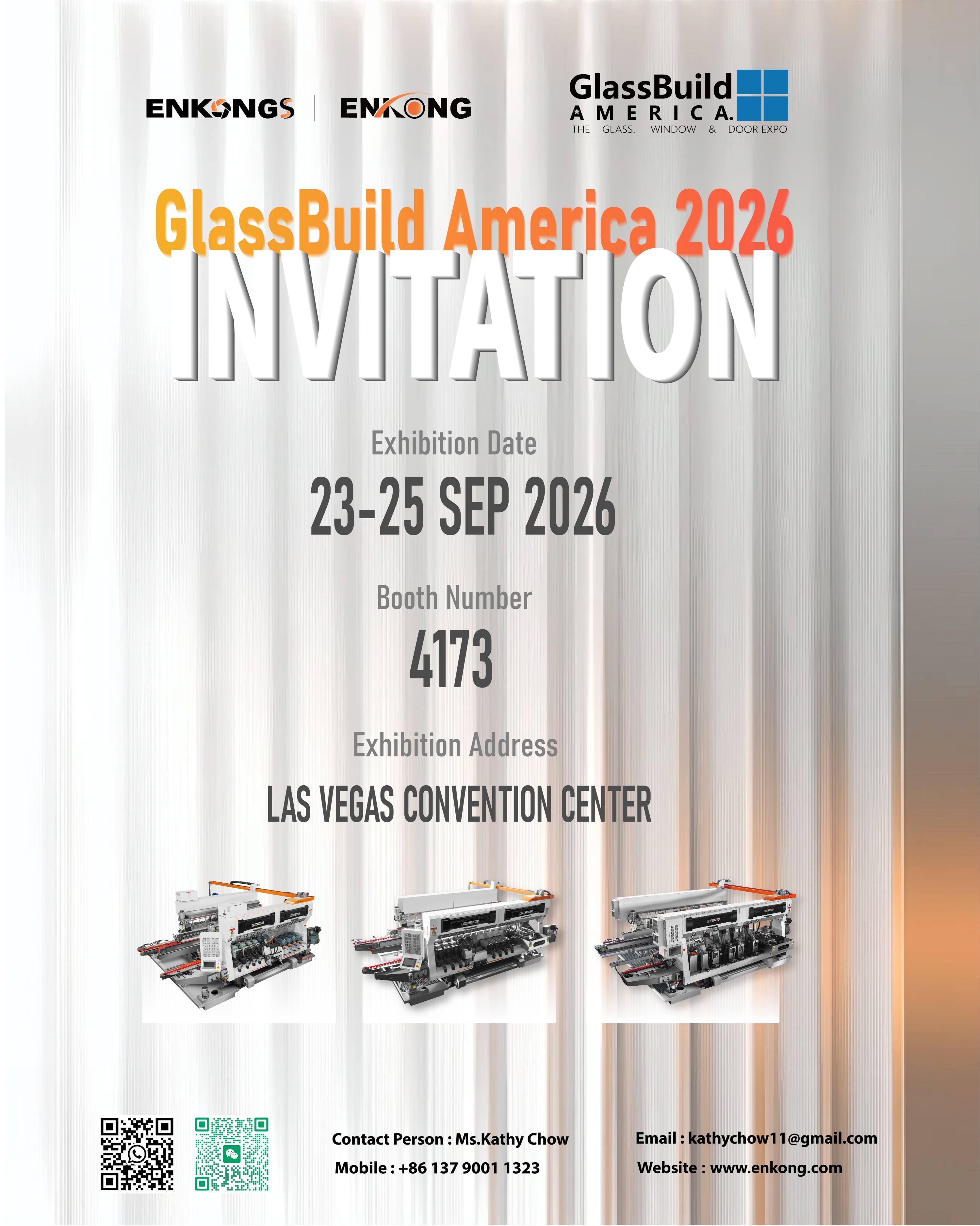 ENKONGS vi invita a GlassBuild America 2026, stand 4173