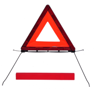 Segnaletica stradale rossa, strumenti di soccorso per auto di emergenza, triangolo di avvertimento riflettente