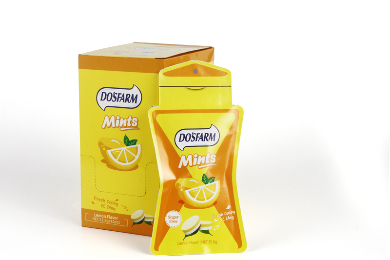 Vitamin C ovales würfelförmiges Süßigkeits-Zitronen-Aroma-Tabletten-Sacket-Paket mit Box