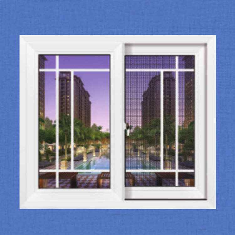 Horizontal Sliding Window PVC Sliding Window Fixed Glass White Color Frame Window
