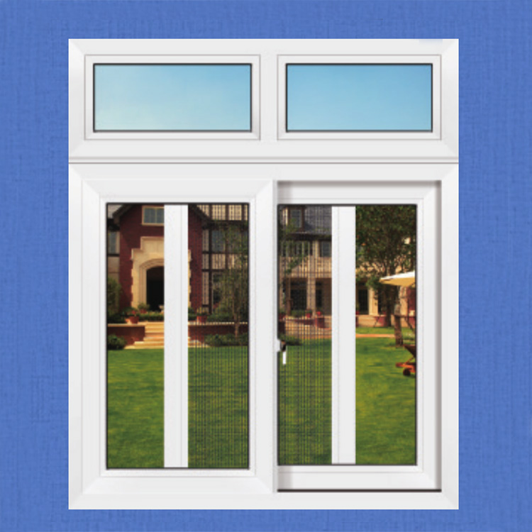 Horizontal Sliding Window PVC Sliding Window Fixed Glass White Color Frame Window