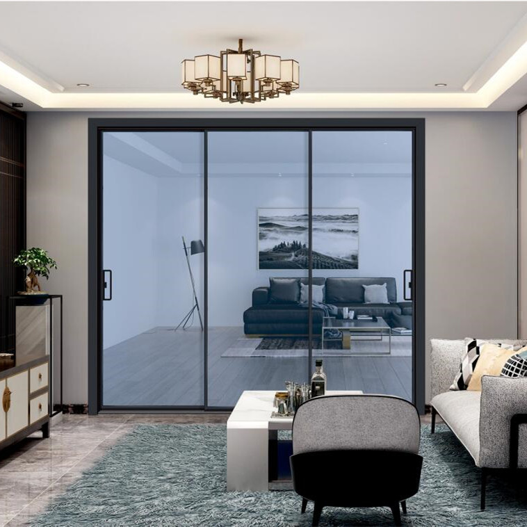 Black Color Frame Sliding Double Glass With Grill Inside Stacking Door