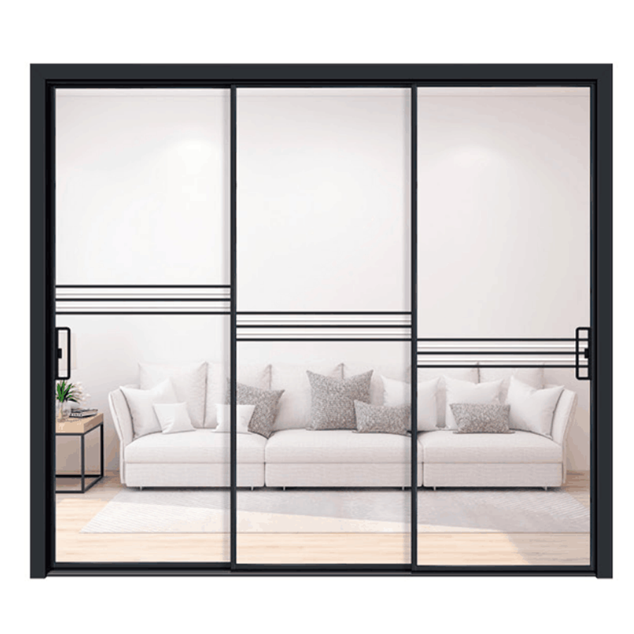 Black Color Frame Sliding Double Glass With Grill Inside Stacking Door