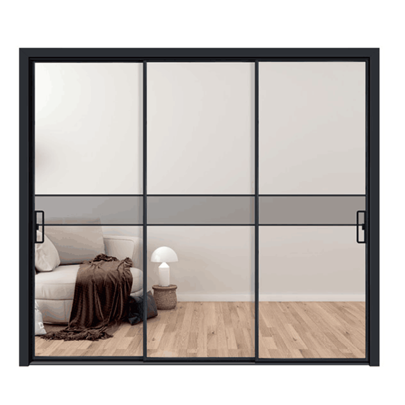Black Color Frame Sliding Double Glass With Grill Inside Stacking Door
