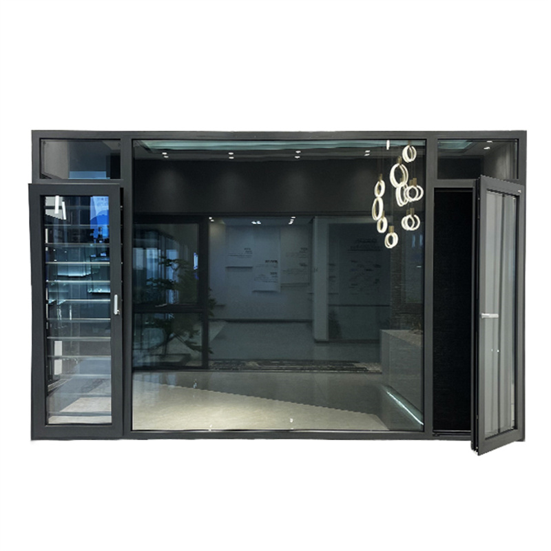 6063 T5 Aluminium-Pulverbeschichtung Graue Kasment-Kombinationstür mit Doppelglasfenster