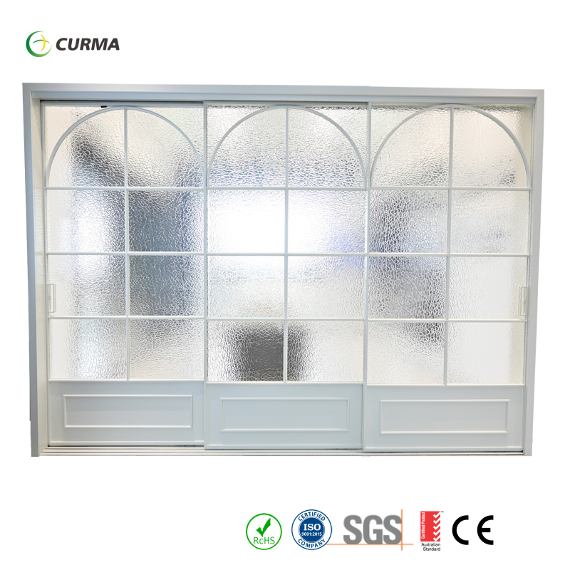 New design exquisite single glass white three-link aluminum sliding door