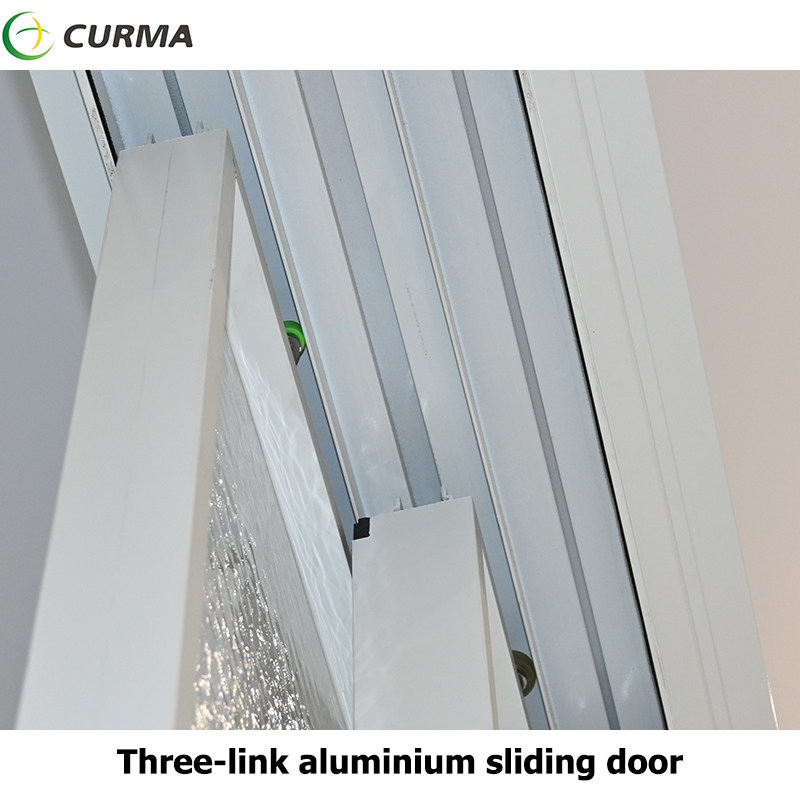 New design exquisite single glass white three-link aluminum sliding door